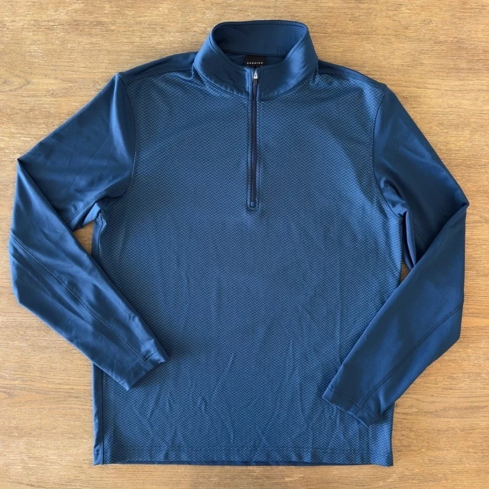 Dunning Golf Kerim 1/4 Zip Golf Jacquard‎ Performance Pullover-Blue-Men's Sz M